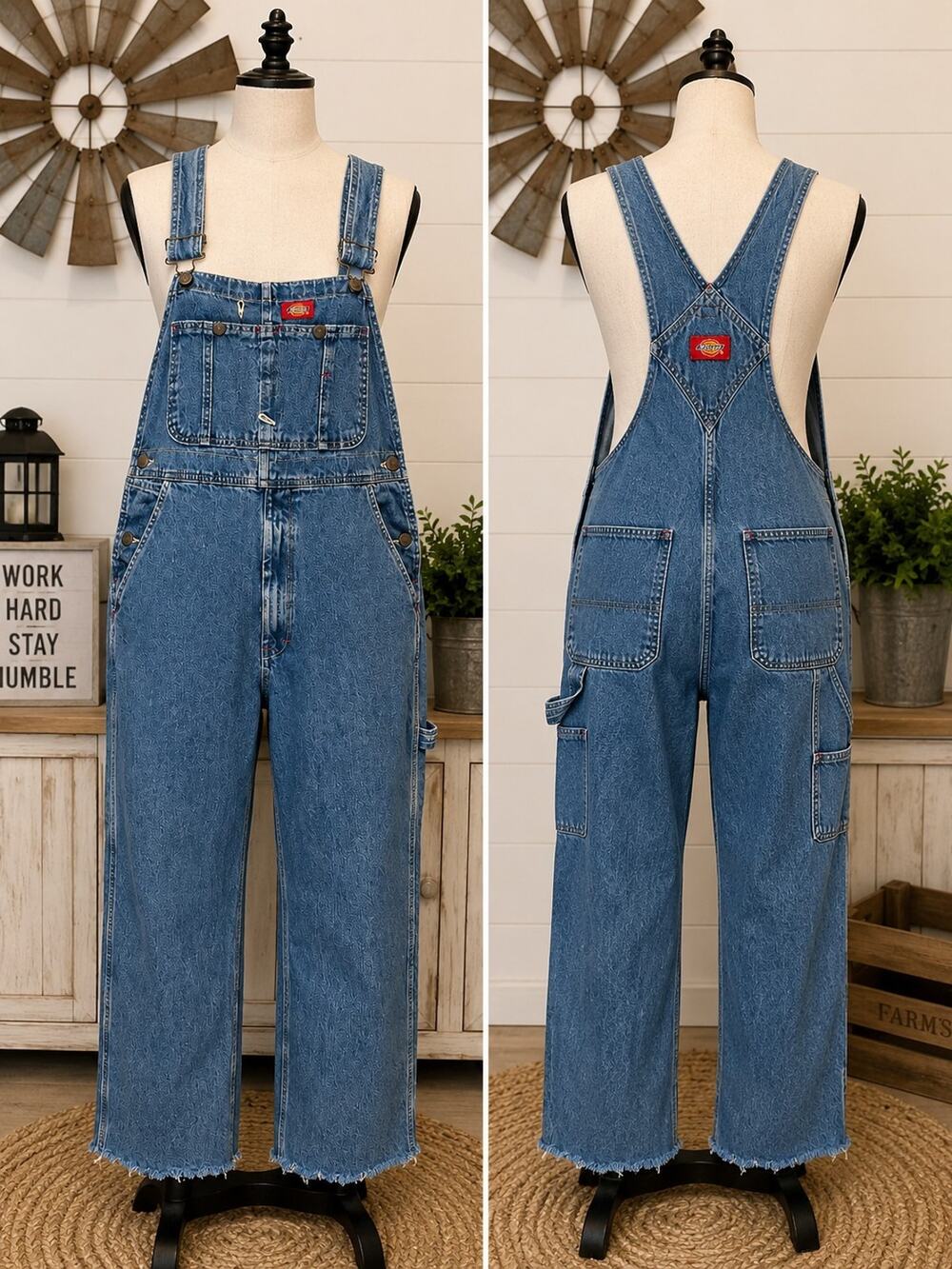 Dickies Overalls Mens 30x30 Blue Denim Bib Carpenter Workwear Utility Bib Pants